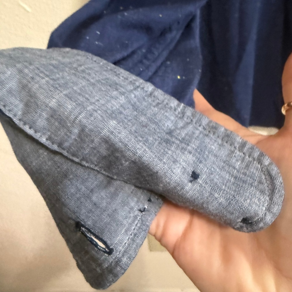 Tommy Bahama Men XL Blue Speckled Neps Long Sleeve Button Down Shirt Marlin Logo - Picture 9 of 14